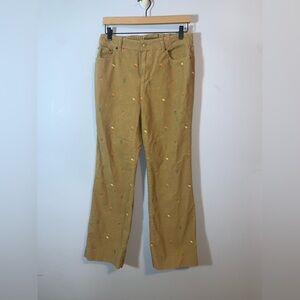 Liz Claiborne vintage floral Embroidered Tan corduroy straight leg Pants 10R